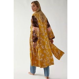 free people | sabrina duster kimono jacket mustard floral balloon sleeve s